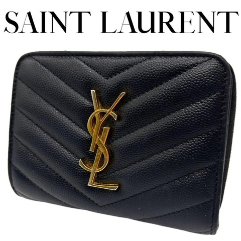 💝FuFu.Style ⟡.·* YSL 山形黑色皮夾短夾錢包
