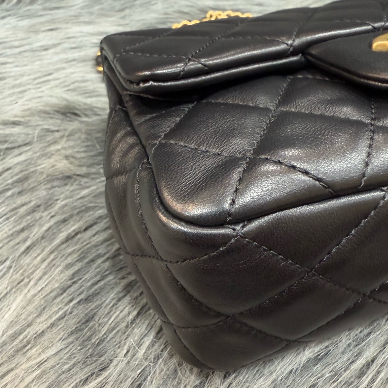 Chanel AS1786 黑色 羊皮 金球 方胖 Mini coco 17 斜背包 肩背包-5