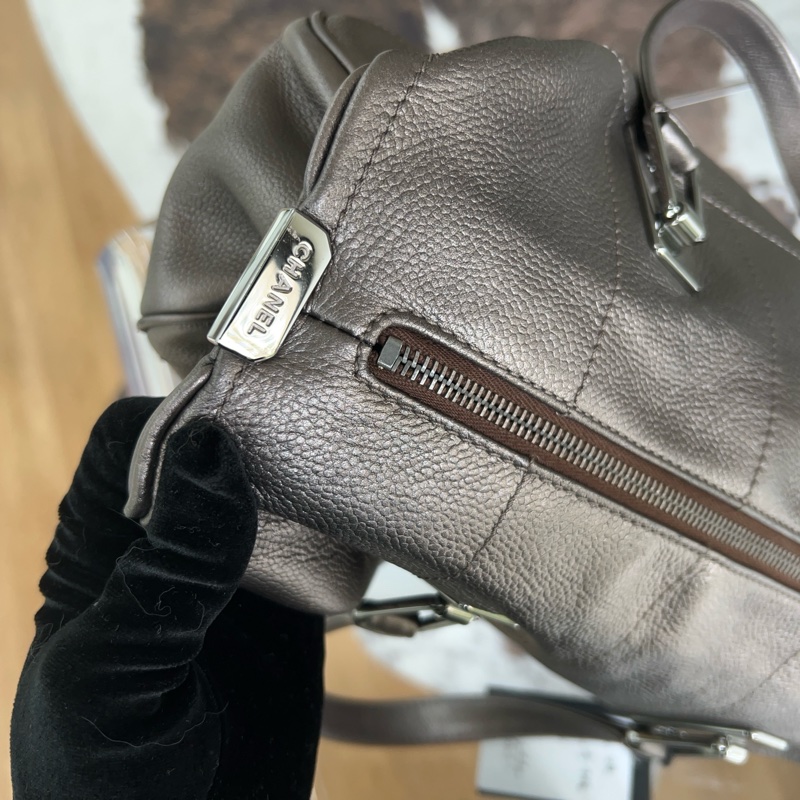 Chanel 牛皮冰格波士顿包枕头包带卡-6