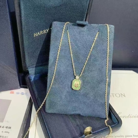 海瑞溫斯頓 Herry winston 香水瓶綠色沙弗萊石18K玫瑰金項鍊