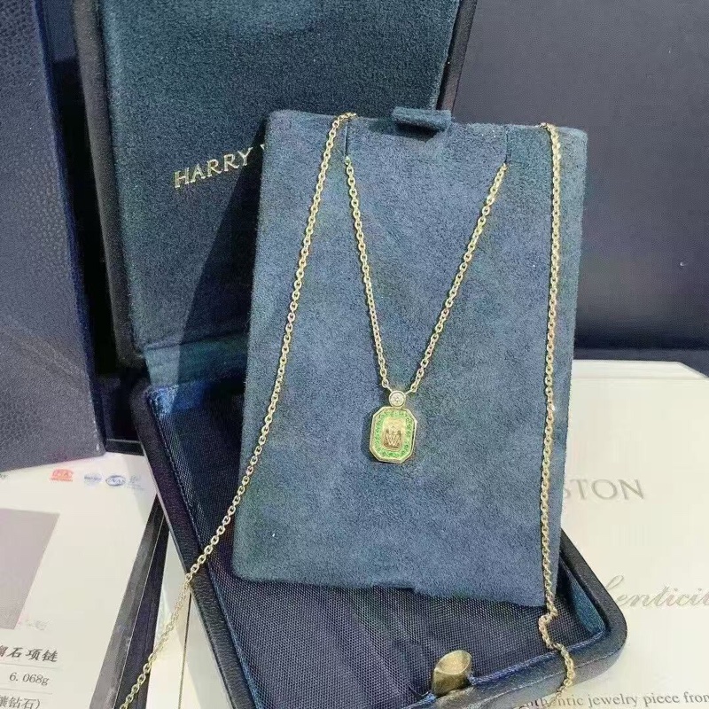 海瑞溫斯頓 Herry winston 香水瓶綠色沙弗萊石18K玫瑰金項鍊-0