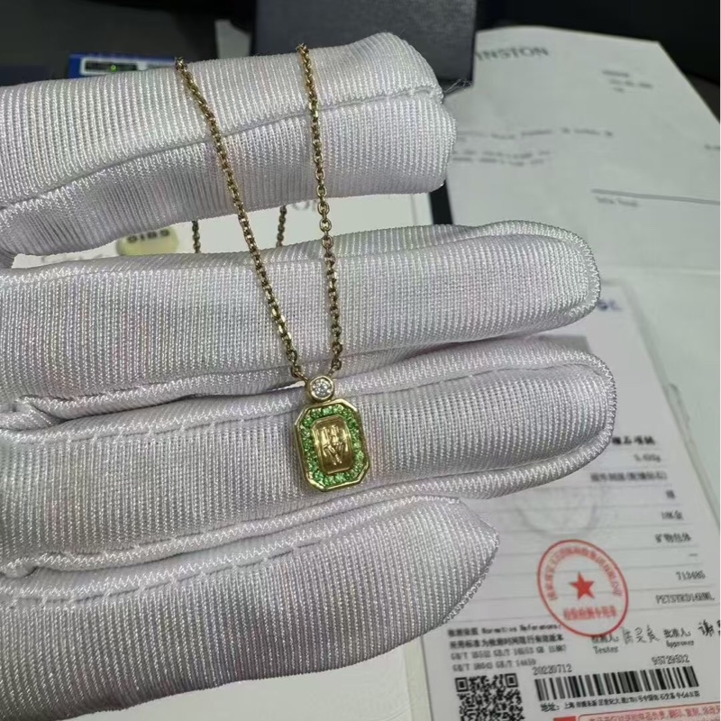 海瑞溫斯頓 Herry winston 香水瓶綠色沙弗萊石18K玫瑰金項鍊-2