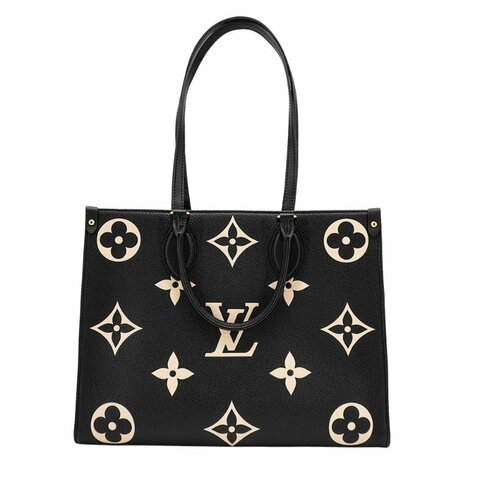 Louis Vuitton OnTheGo MM 壓花牛皮手提肩背包(M45495-黑/米)