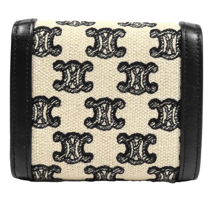 💝FuFu.Style ⟡.·* Celine *稀有*皮革x麻布材質凱旋門短夾錢包-3