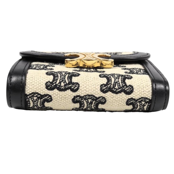 💝FuFu.Style ⟡.·* Celine *稀有*皮革x麻布材質凱旋門短夾錢包-4