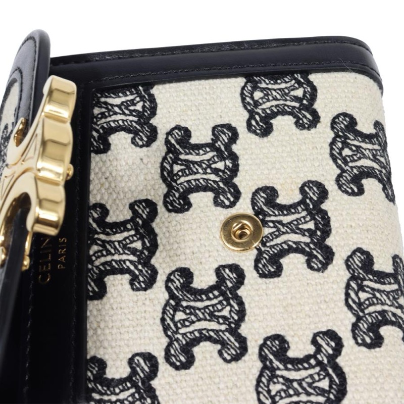 💝FuFu.Style ⟡.·* Celine *稀有*皮革x麻布材質凱旋門短夾錢包-5