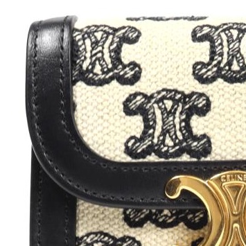 💝FuFu.Style ⟡.·* Celine *稀有*皮革x麻布材質凱旋門短夾錢包-6