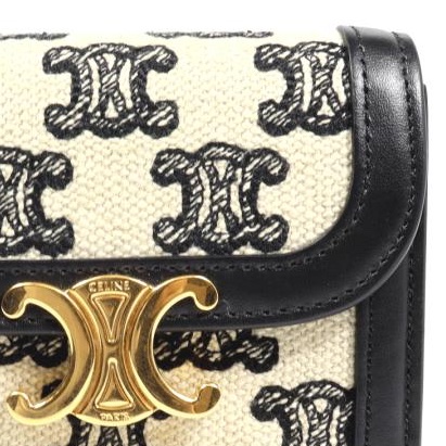 💝FuFu.Style ⟡.·* Celine *稀有*皮革x麻布材質凱旋門短夾錢包-7