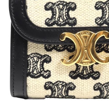 💝FuFu.Style ⟡.·* Celine *稀有*皮革x麻布材質凱旋門短夾錢包-8