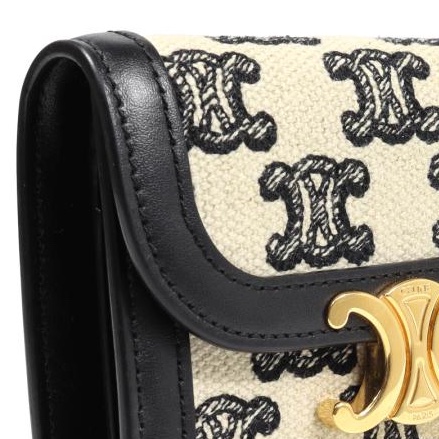 💝FuFu.Style ⟡.·* Celine *稀有*皮革x麻布材質凱旋門短夾錢包-10