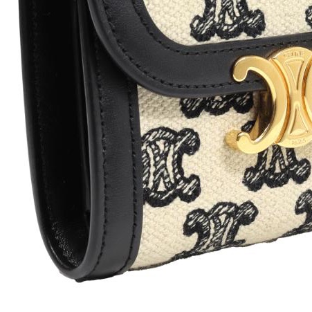 💝FuFu.Style ⟡.·* Celine *稀有*皮革x麻布材質凱旋門短夾錢包-11