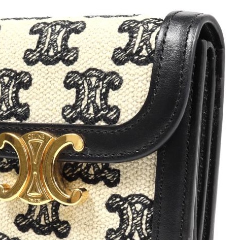 💝FuFu.Style ⟡.·* Celine *稀有*皮革x麻布材質凱旋門短夾錢包-12