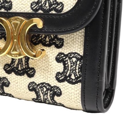 💝FuFu.Style ⟡.·* Celine *稀有*皮革x麻布材質凱旋門短夾錢包-13