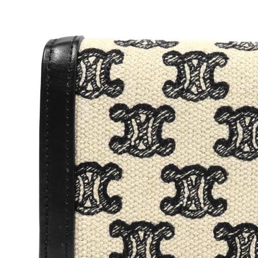 💝FuFu.Style ⟡.·* Celine *稀有*皮革x麻布材質凱旋門短夾錢包-14