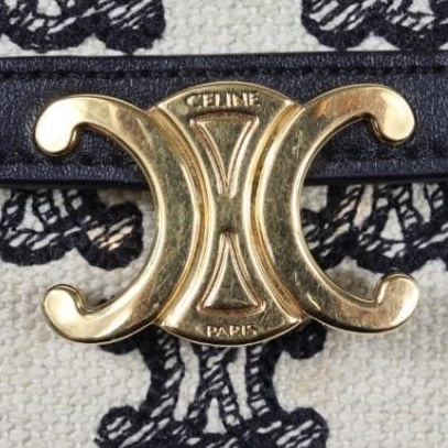 💝FuFu.Style ⟡.·* Celine *稀有*皮革x麻布材質凱旋門短夾錢包-16