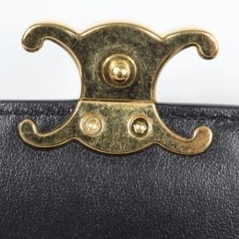 💝FuFu.Style ⟡.·* Celine *稀有*皮革x麻布材質凱旋門短夾錢包-18