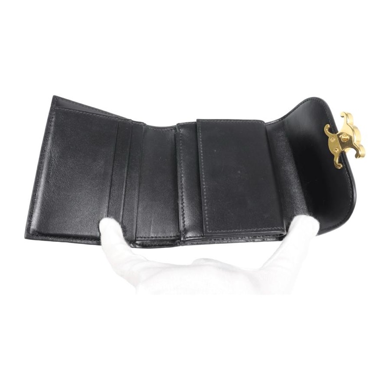 💝FuFu.Style ⟡.·* Celine *稀有*皮革x麻布材質凱旋門短夾錢包-29