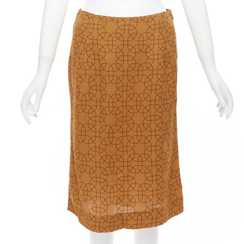 MARNI brown viscose black oriental geometric print knee length skirt IT40 S