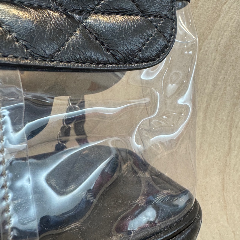 Chanel黑銀揉製牛皮透明後背包A57826-9