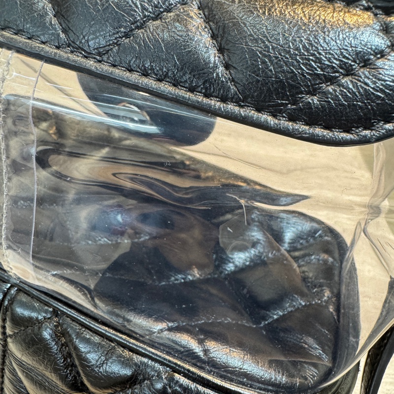 Chanel黑銀揉製牛皮透明後背包A57826-13