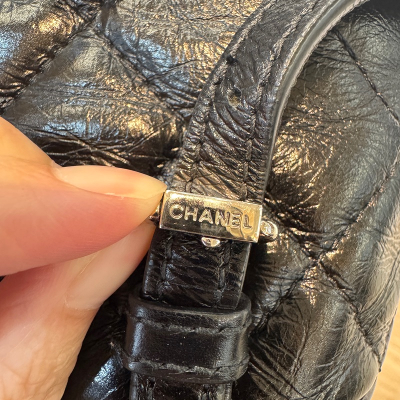 Chanel黑銀揉製牛皮透明後背包A57826-17