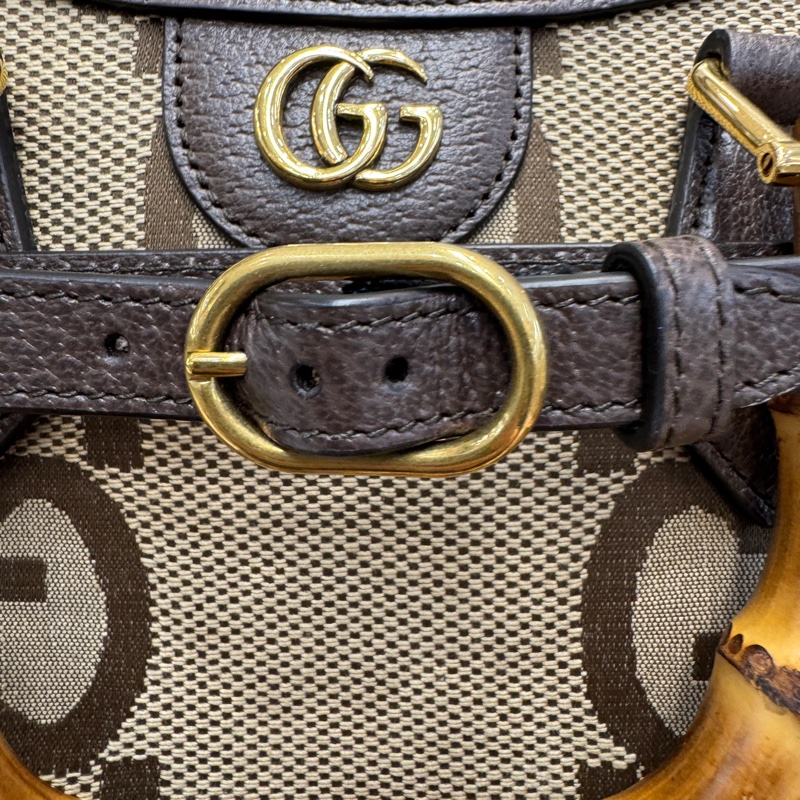 GUCCI咖啡色緹花布竹節小號Diana包-15