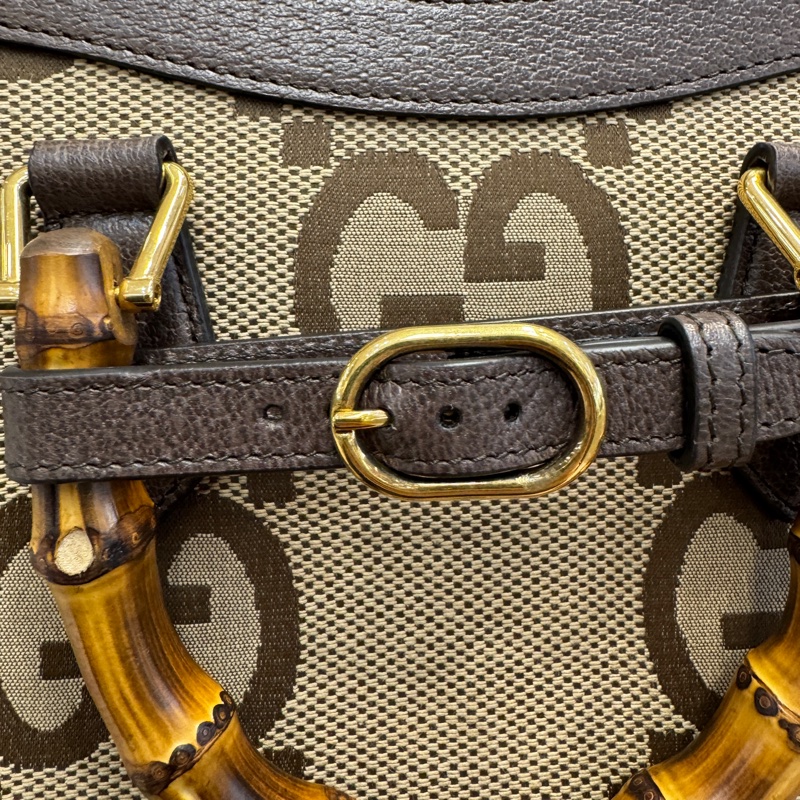 GUCCI咖啡色緹花布竹節小號Diana包-17