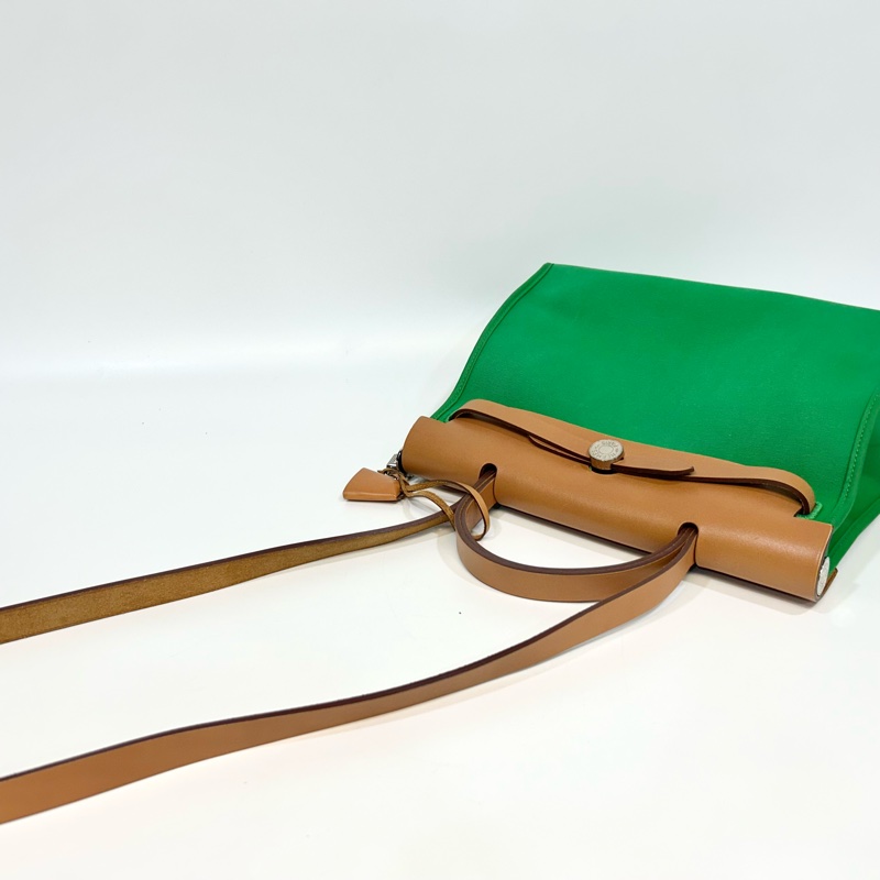 愛馬仕 Hermes Herbag 31 竹子綠帆布拼自然色牛皮手提包｜Kelly風格經典款-17
