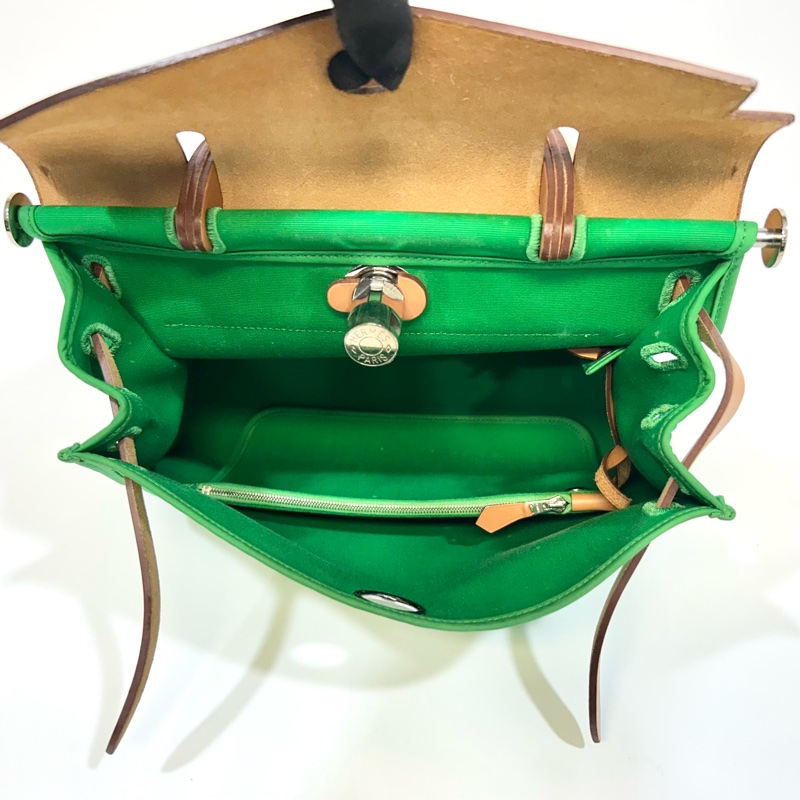 愛馬仕 Hermes Herbag 31 竹子綠帆布拼自然色牛皮手提包｜Kelly風格經典款-19