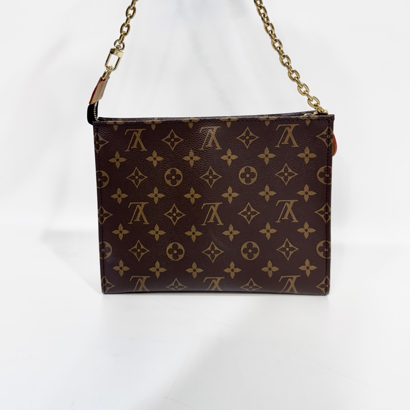 🥨近全新路易威登新版洗漱包LV原花一字拉鏈Toiltry Pouch On Chain肩背包M81412-5