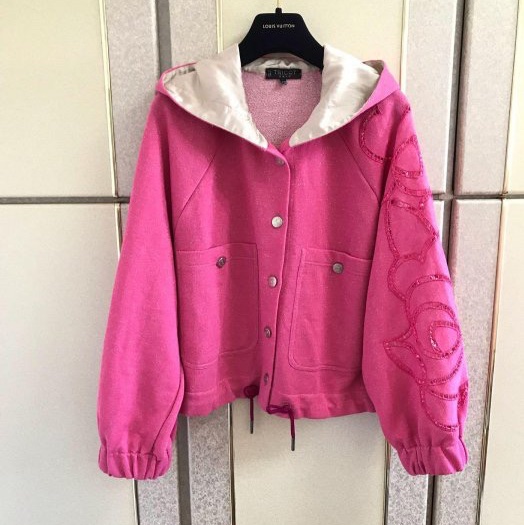 義大利精品Tricot chic粉色微金蔥連帽質感外套 40號-3