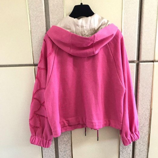 義大利精品Tricot chic粉色微金蔥連帽質感外套 40號-4