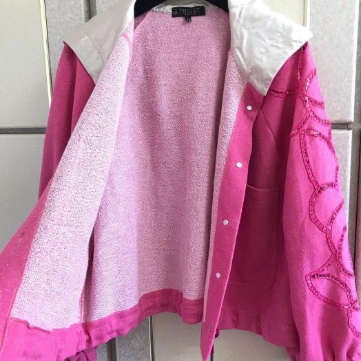 義大利精品Tricot chic粉色微金蔥連帽質感外套 40號-5