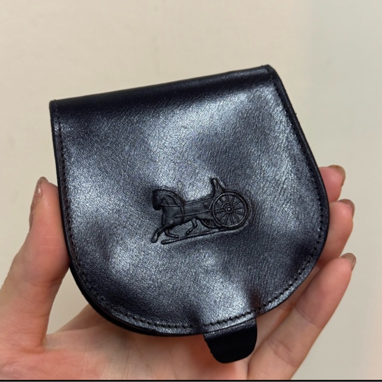 中古 Celine 黑色真皮 零錢包 馬車 皮夾 收納皮套-8