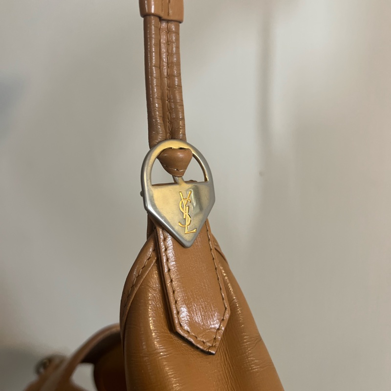 YSL啡色皮革中古特色水桶包 拆除式內袋 可調節肩帶 日本中古-19