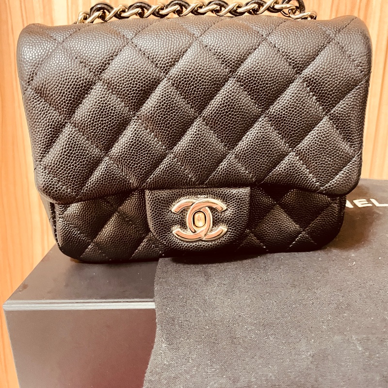 Chanel mini coco cf 魚子醬牛皮 黑 香檳🍾金 方胖子 絕版品-0