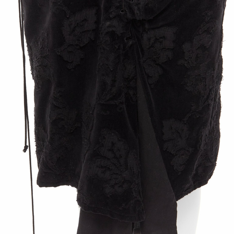 YOHJI YAMAMOTO NOIR black cotton velvet floral jacquard lace up skirt JP1 S-1