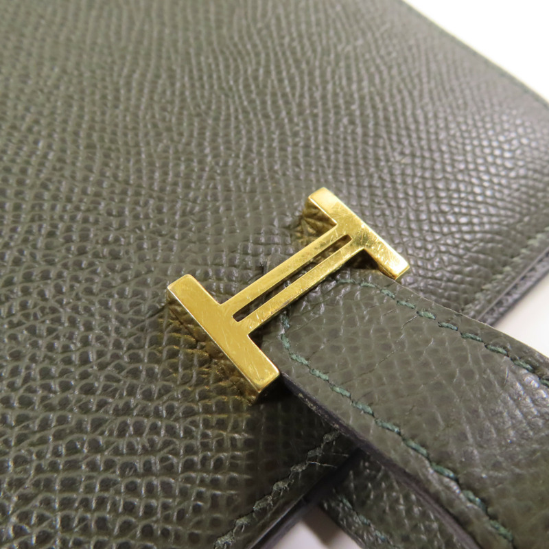 HERMES 【激減優惠】Epsom皮革Bearn Compact金扣錢包Vert Maquis-10