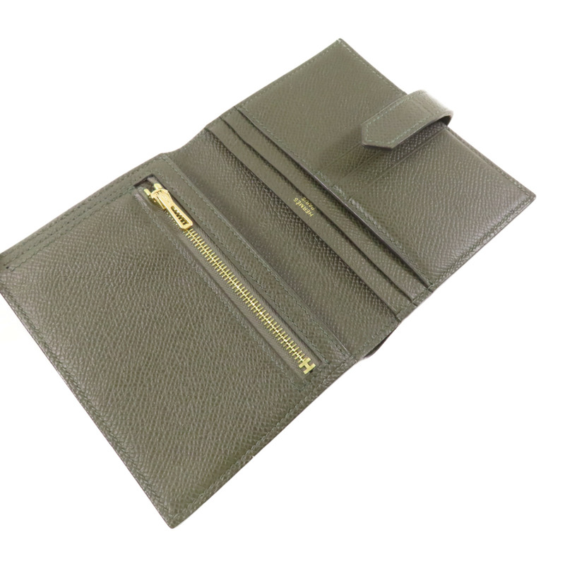 HERMES 【激減優惠】Epsom皮革Bearn Compact金扣錢包Vert Maquis-11