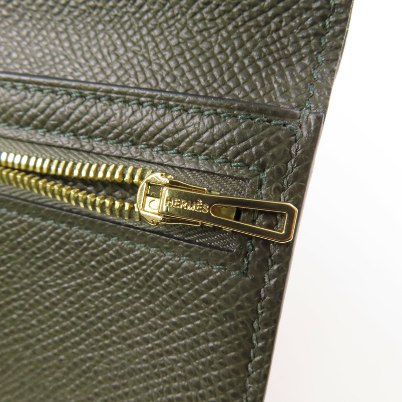 HERMES 【激減優惠】Epsom皮革Bearn Compact金扣錢包Vert Maquis-15