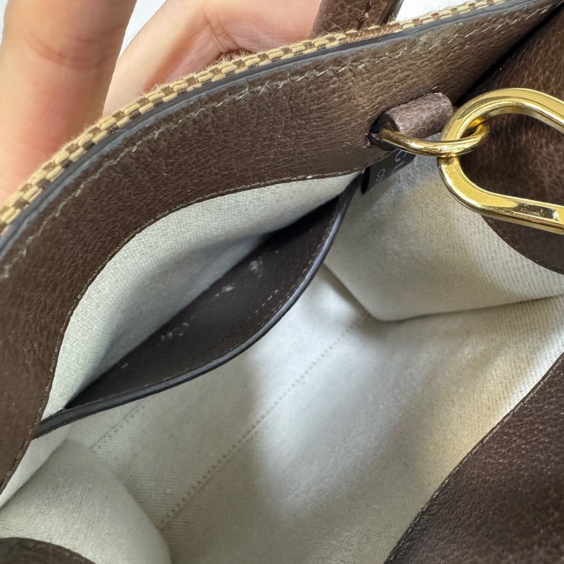 Gucci烏木色牛皮拼帆布大logo設計mini琴譜包699406-8