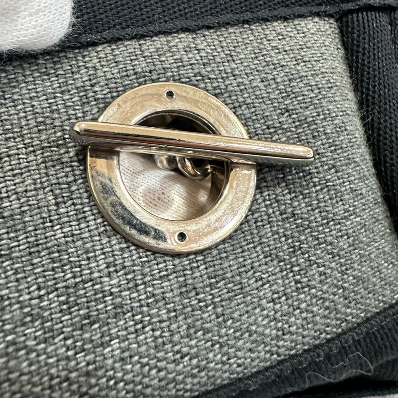 Chanel A67001灰白黑麻棉銀鍊沙灘包 托特包 肩背包-26