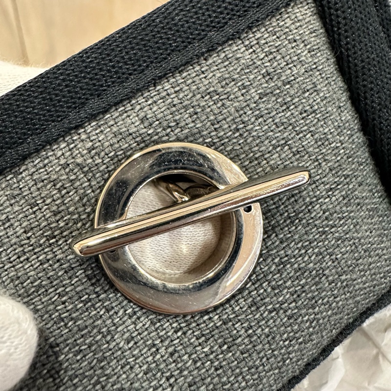 Chanel A67001灰白黑麻棉銀鍊沙灘包 托特包 肩背包-28