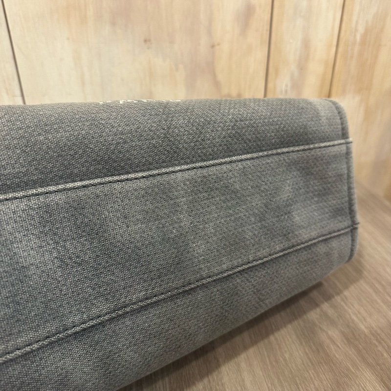 Chanel A67001灰白黑麻棉銀鍊沙灘包 托特包 肩背包-33