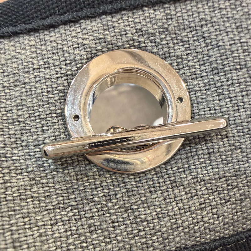 Chanel A67001灰白黑麻棉銀鍊沙灘包 托特包 肩背包-34