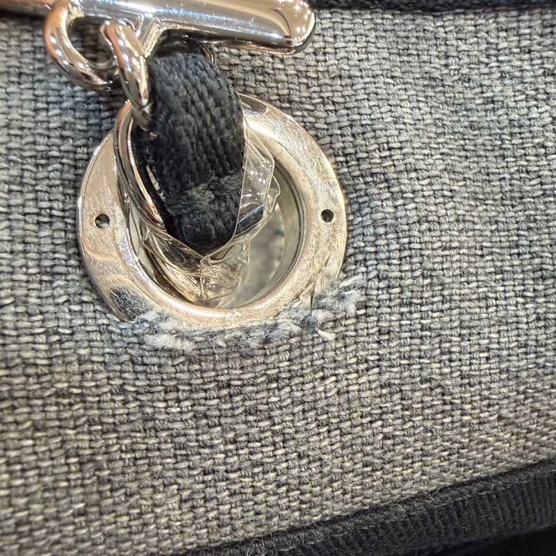 Chanel A67001灰白黑麻棉銀鍊沙灘包 托特包 肩背包-37