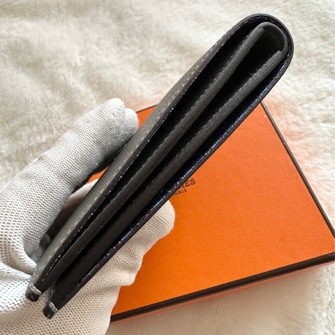 愛馬仕 Hermes男士 八卡絲巾短夾 積雨雲灰/W刻