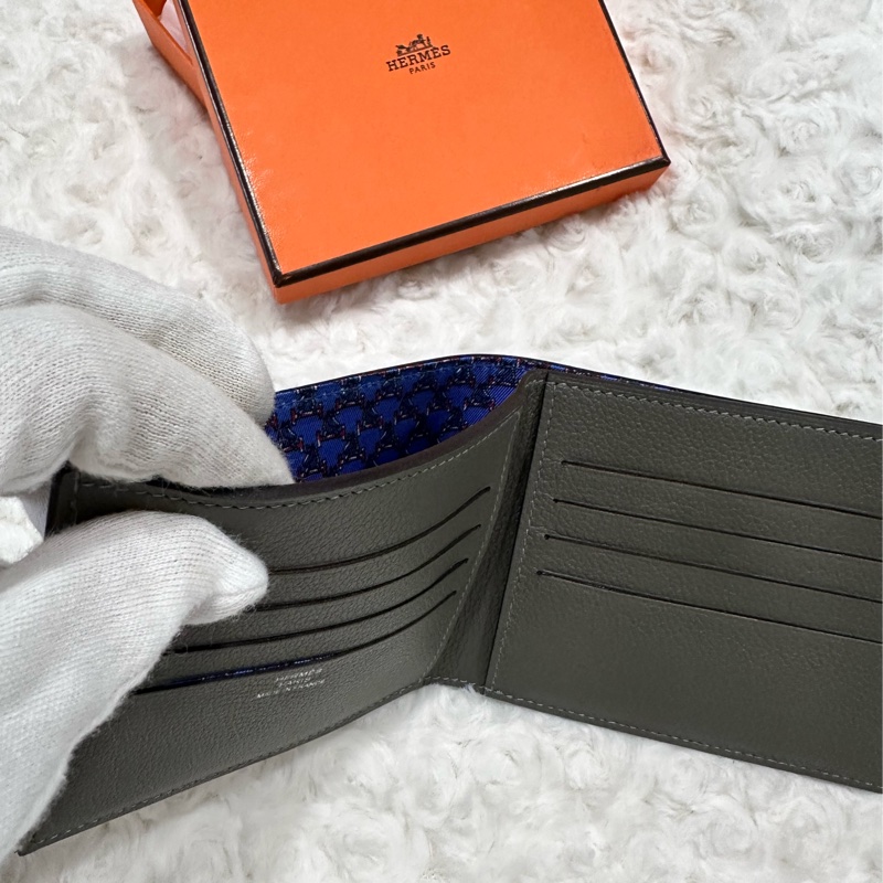 愛馬仕 Hermes男士 八卡絲巾短夾 積雨雲灰/W刻-4