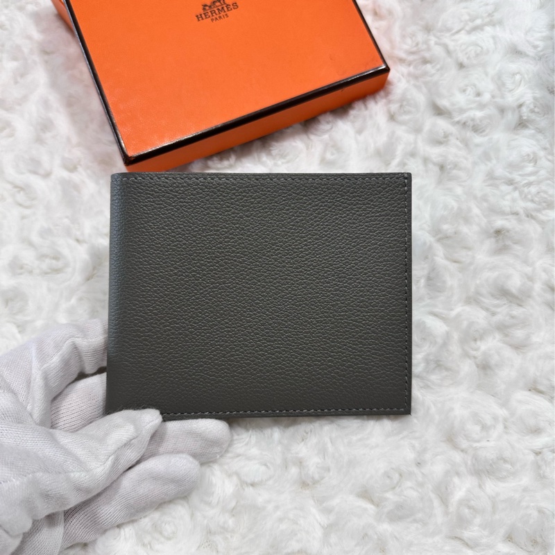 愛馬仕 Hermes男士 八卡絲巾短夾 積雨雲灰/W刻-5