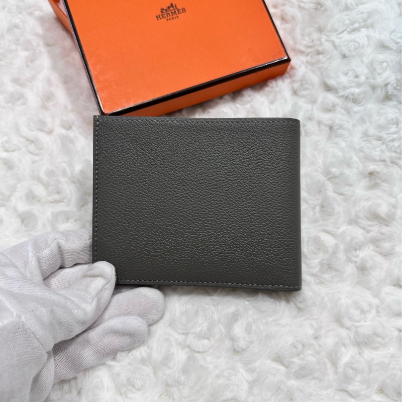 愛馬仕 Hermes男士 八卡絲巾短夾 積雨雲灰/W刻-6